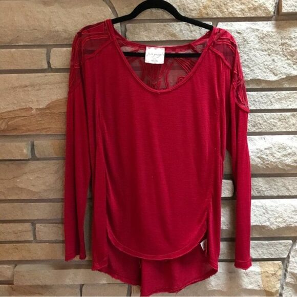 Free People Gatsby Top Embroidered Mesh Maroon Red Medium - Picture 4 of 15